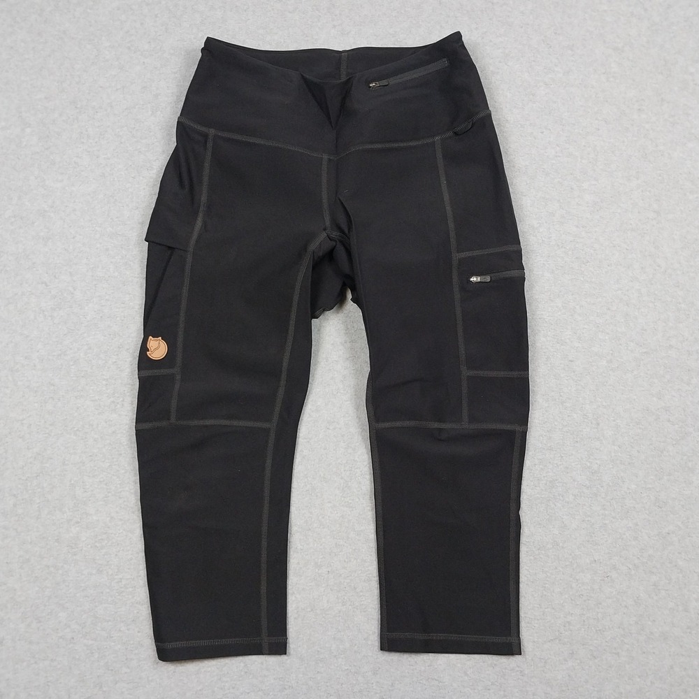Fjallraven Abisko Trekking Tights 3/4 Womens Medium Black Hiking Active Stretch